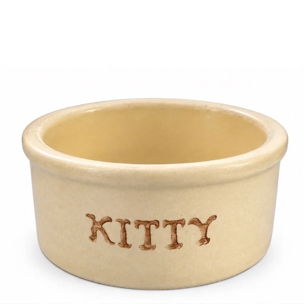 VTG Robinson Ransbottom Roseville Ohio Kitty Stoneware Pet Bowl Cream 5 INCH